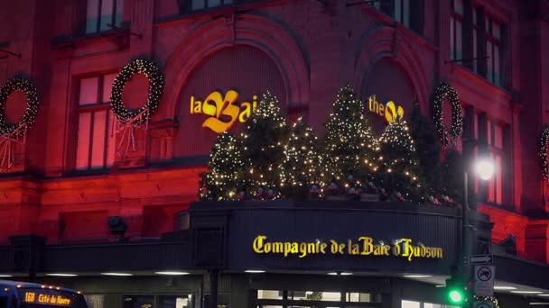 Slow Motion La Baie Store Luci di Natale tremolanti a Montreal di notte — Video Stock