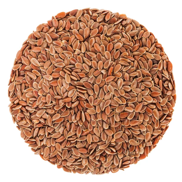 Linseeds üzerinde beyaz izole tam daire — Stok fotoğraf