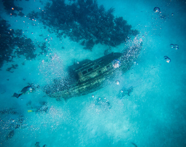 View from surface of a Shipwreck in San Andres, Colombia