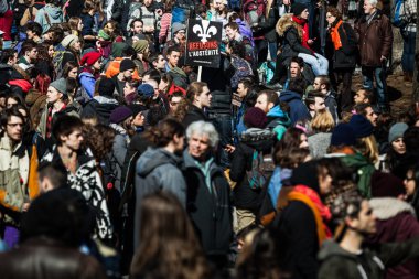  Crowd with Placard, Flags and Signs Walking in the Streets clipart