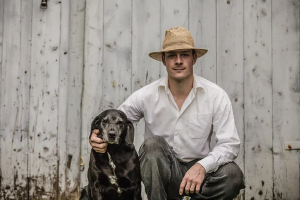 The Farmer and his Best Friend — Stock Photo, Image