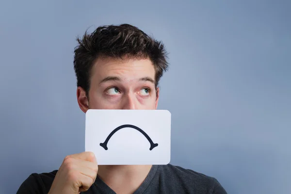 Unhappy Portrait of someone Holding a Sad Mood Board — Stock Photo, Image