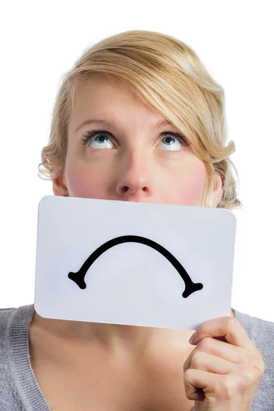 Unhappy Portrait of someone Holding a Sad Mood Board — Stock Photo, Image