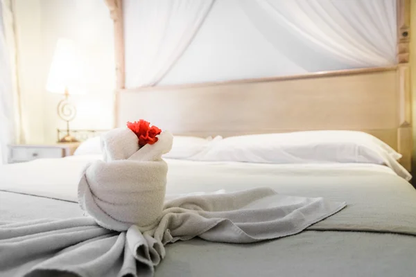 Closeup of a bed Ready for Tourists — Stock Photo, Image