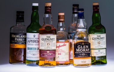 Collection of a few  Popular Single Malt Scotch Bottles.