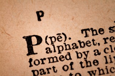 Close-up of a P, the 16th Letter of the Latin Alphabet