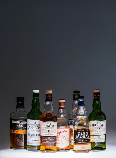 Collection of a few  Popular Single Malt Scotch Bottles. — Stok fotoğraf