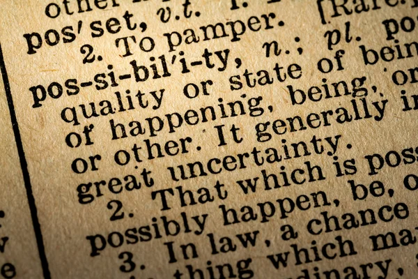 Close-up of the word POSSIBILITY and its definition — Zdjęcie stockowe