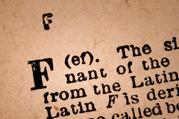 Close-up of a F, the 6th Letter of the Latin Alphabet — 图库照片