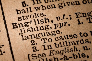 Close-up of an Opened Dictionary showing the Word ENGLISH