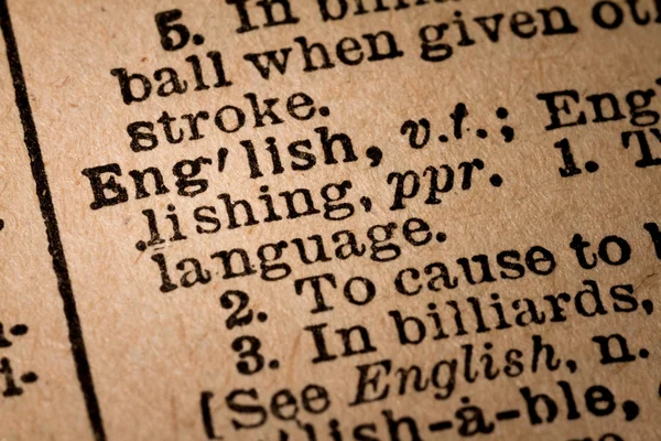 Close-up of an Opened Dictionary showing the Word ENGLISH — Stockfoto