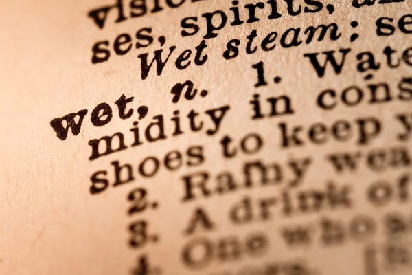 Close-up de um Dicionário Aberto mostrando a WET Palavra — Fotografia de Stock