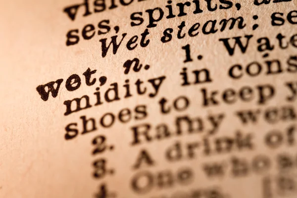 Close-up of an Opened Dictionary showing the Word WET