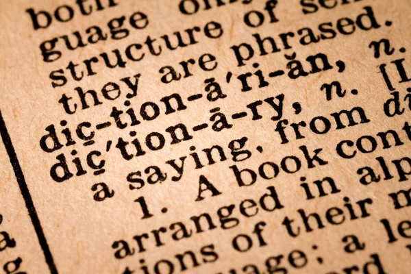 Close-up of an Opened Dictionary showing the Word DICTIONARY — Stock fotografie