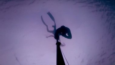 30 saniye içinde 20 m 60 feet derinliğe ulaşan siluet Freediver.