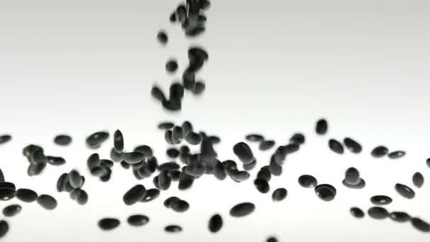 180fps Super Slow Motion Black Soy Beans Falling on White Surface — Stock Video