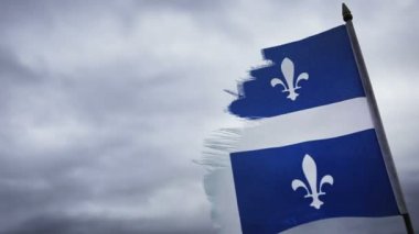 Kırık Quebec bayrak ve üzgün bir gökyüzü.