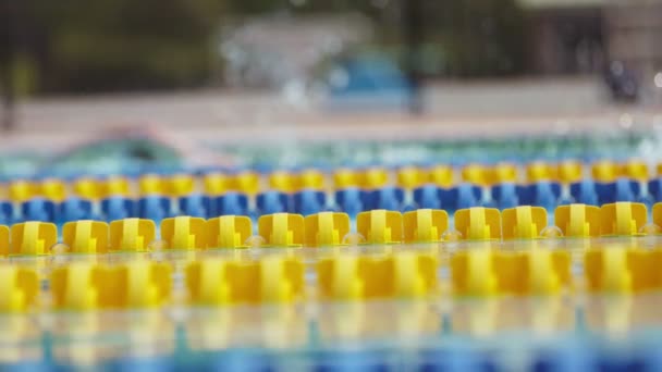 Vista laterale dei nuotatori in una piscina al rallentatore — Video Stock