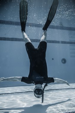 Safety Staff member Upside Down Underwater Between two Performan