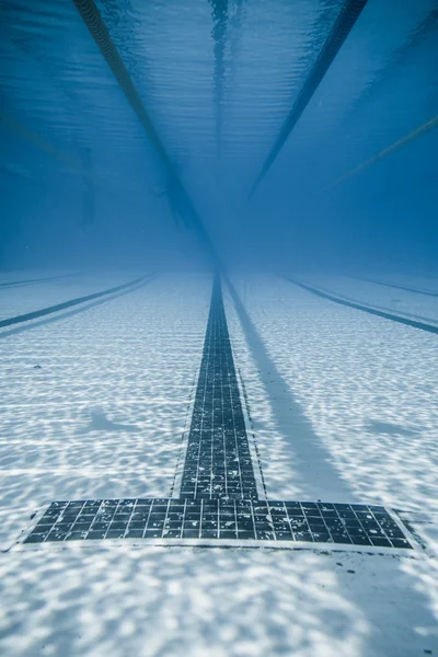 Zwarte lijn begint en de bandbreedte van een Olympisch zwembad — Stockfoto