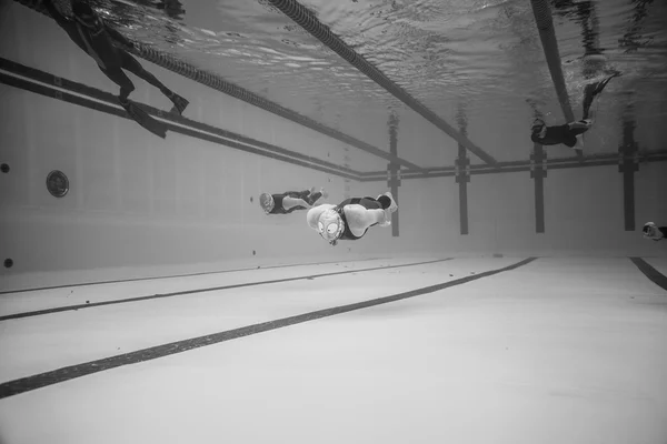 Dynamic no Fins Freediver during Performance from Underwater — Stock Photo, Image