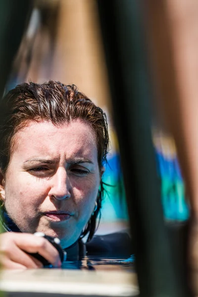 FWoman Freediver Concentrating before her Performance Stock Picture