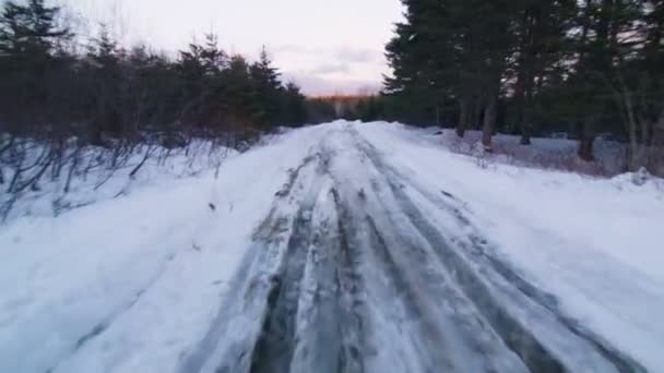 Conducir en una pequeña carretera durante el invierno — Vídeos de Stock