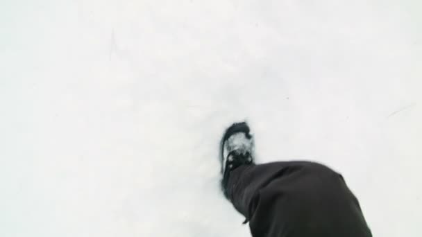 Man vandrar i puder snö — Stockvideo
