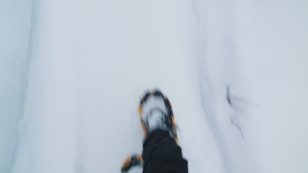 Hombre caminando en polvo de nieve — Vídeos de Stock