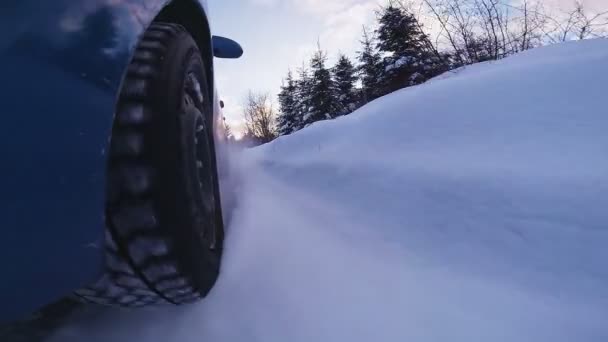 Auto wielen rijden off-road — Stockvideo