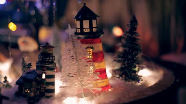 Miniatur Kereta api di bawah Pohon Natal — Stok Video