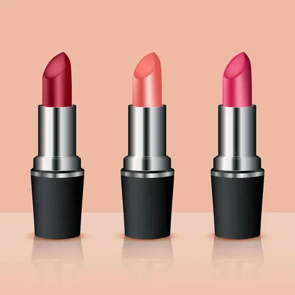 Vektör çizimi. Bej bir arka planda gerçekçi ruj seti.