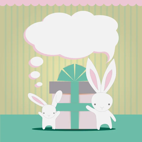 작은 흰 토끼 생일 선물 — 스톡 벡터