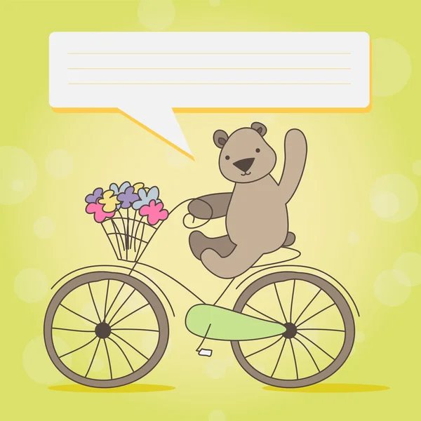 Funny little brown bear on Bicycle — Stock Vector