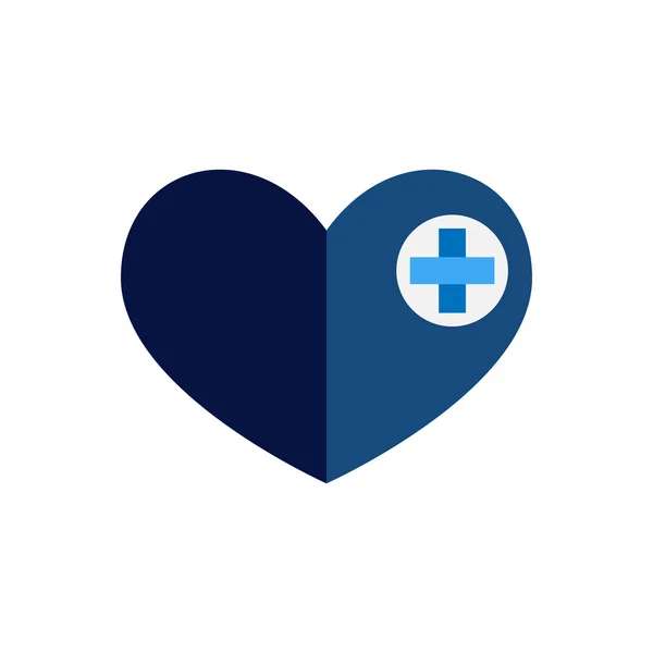 Μπλε καρδιά Σταυρός επίπεδη εικονίδιο ιατρικής — Διανυσματικό Αρχείο