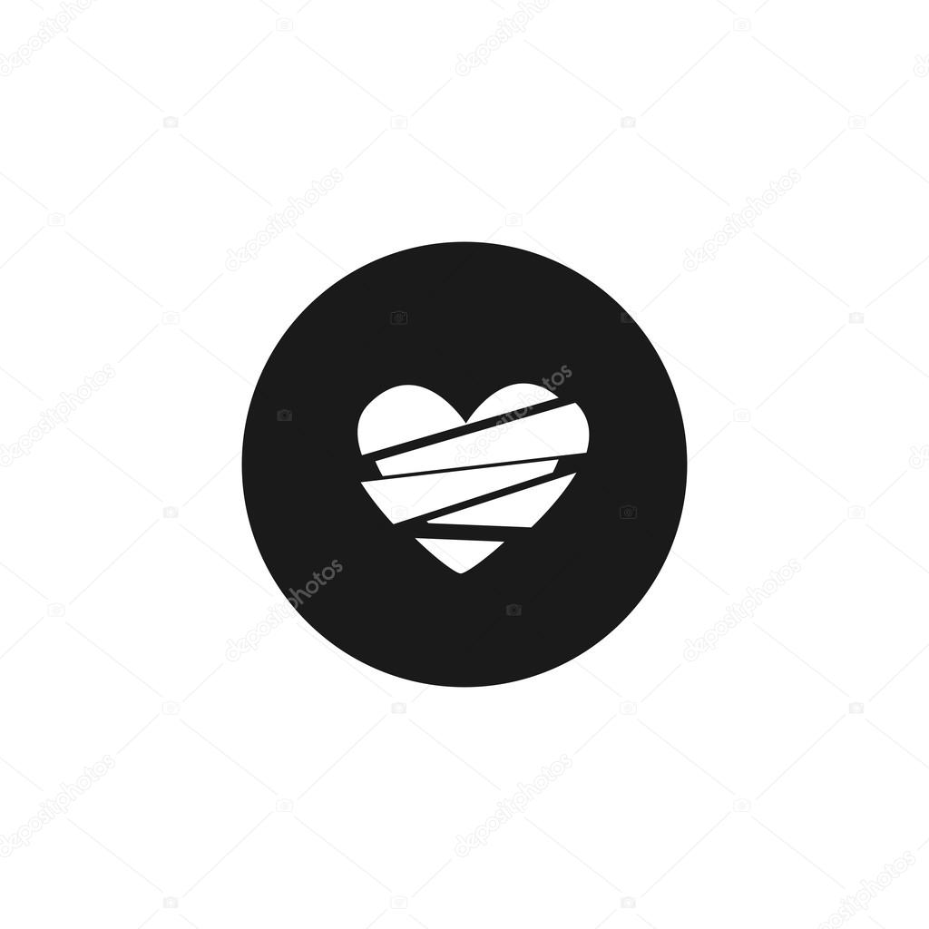 Broken heart, sadness and loneliness white icon on black isolated background