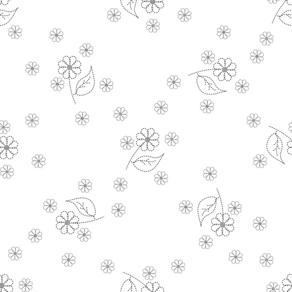Motif sans couture fleurs brodées — Image vectorielle