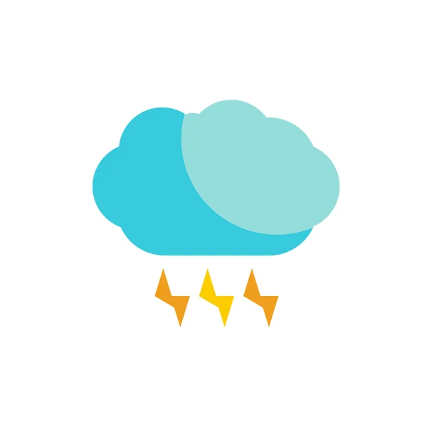 Nuvola blu con icona piatta di colore fulmine — Vettoriale Stock