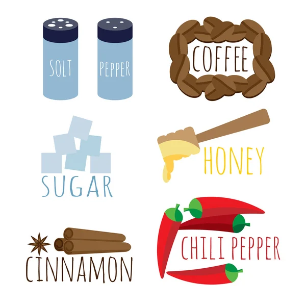 Zestaw przypraw kawy miód cukier — Wektor stockowy