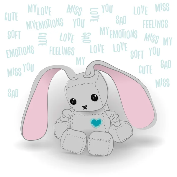 Schattig triest bunny robot mis je — Stockvector