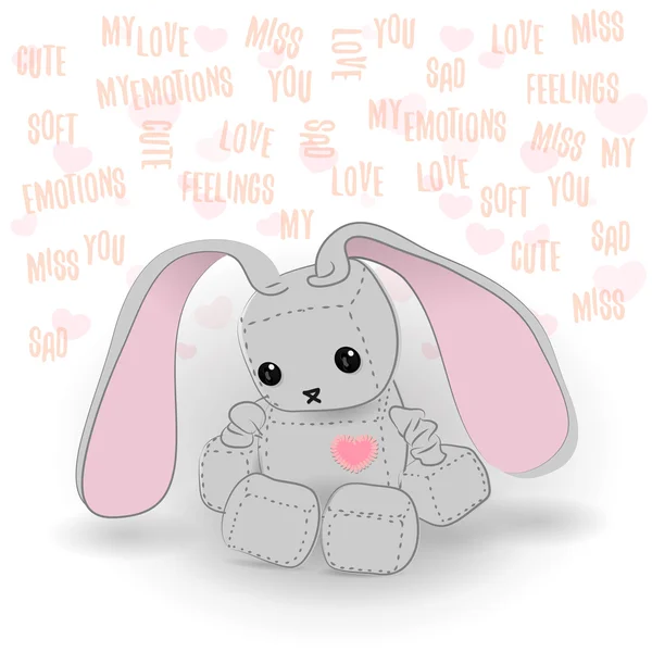 Cute sad bunny robot miss you — Stock Vector