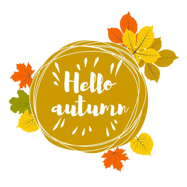 Hand drawn hello autumn leaves — Stock Vector