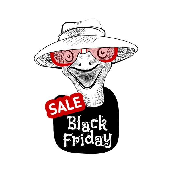 Tête autruche noir vendredi vente — Image vectorielle