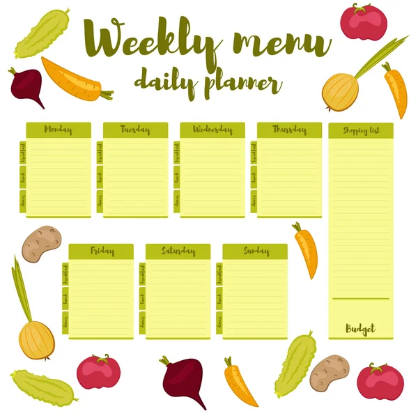 Weekly menu green daily planner — Stock Illustration Weekly menu green daily planner Stock Vector