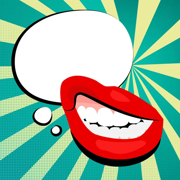 Sexy vermelho ousado lábios dentes nuvem rodada pop arte — Vetor de Stock