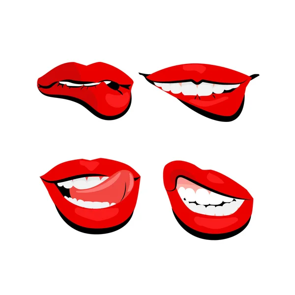 Colored icons sexy shiny red lips — Stock Vector