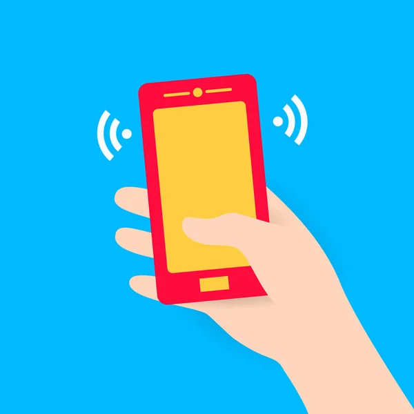 Ręka trzyma nowoczesne Czerwony kolorowy mobilnych inteligentny telefon — Wektor stockowy