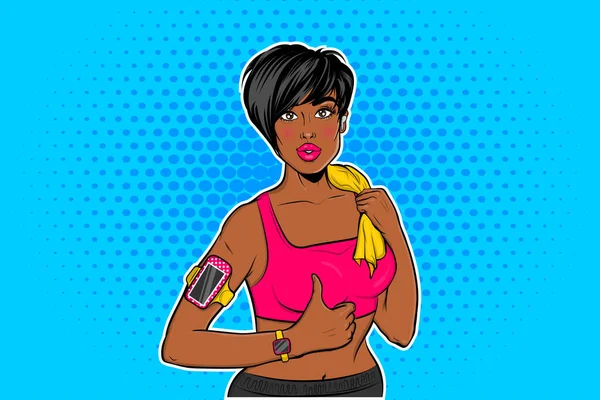 Сексуальная афро-американская поп-арт девушка на тренировке — стоковый вектор