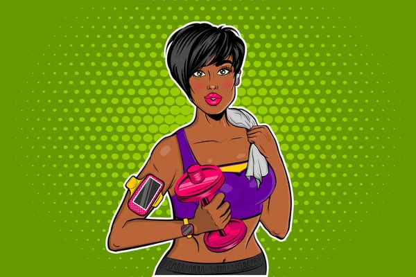 Sexy noir afro-américain pop art fille sur la séance d'entraînement — Image vectorielle