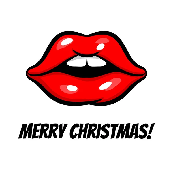 Kerstmis rode vrouw lippen in pop art stijl. — Stockvector